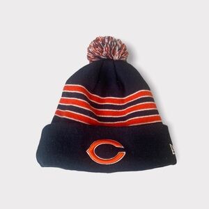 Chicago Bears navy & orange Bears logo stripe pom knit cap